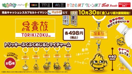 トリッキーがぷくぷくめじるしマイチャームに！鳥貴族のカプセルトイ第3弾がイオンファンタジー運営のアミューズメント施設にて10月30日より販売開始